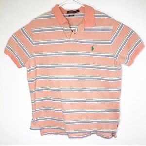 Polo Ralph Lauren Custom Fit Cotton Peach Striped Polo Shirt Size XL